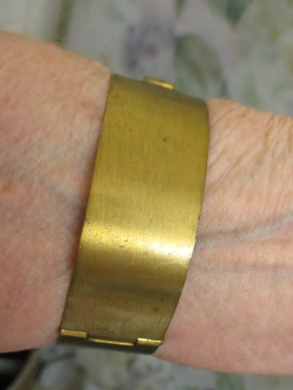 WWII US ARMY Hidden Locket Bracelet: Gold Matte Metal Hinged Military Cuff~ RARE